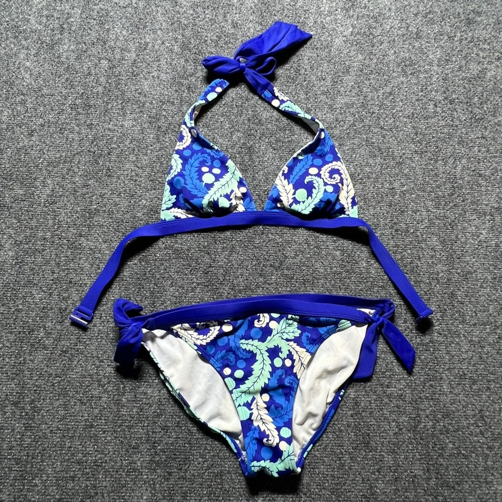 Boden Blue Green Paisley Halter Bikini Set Side Tie Bottoms US 2 WB109